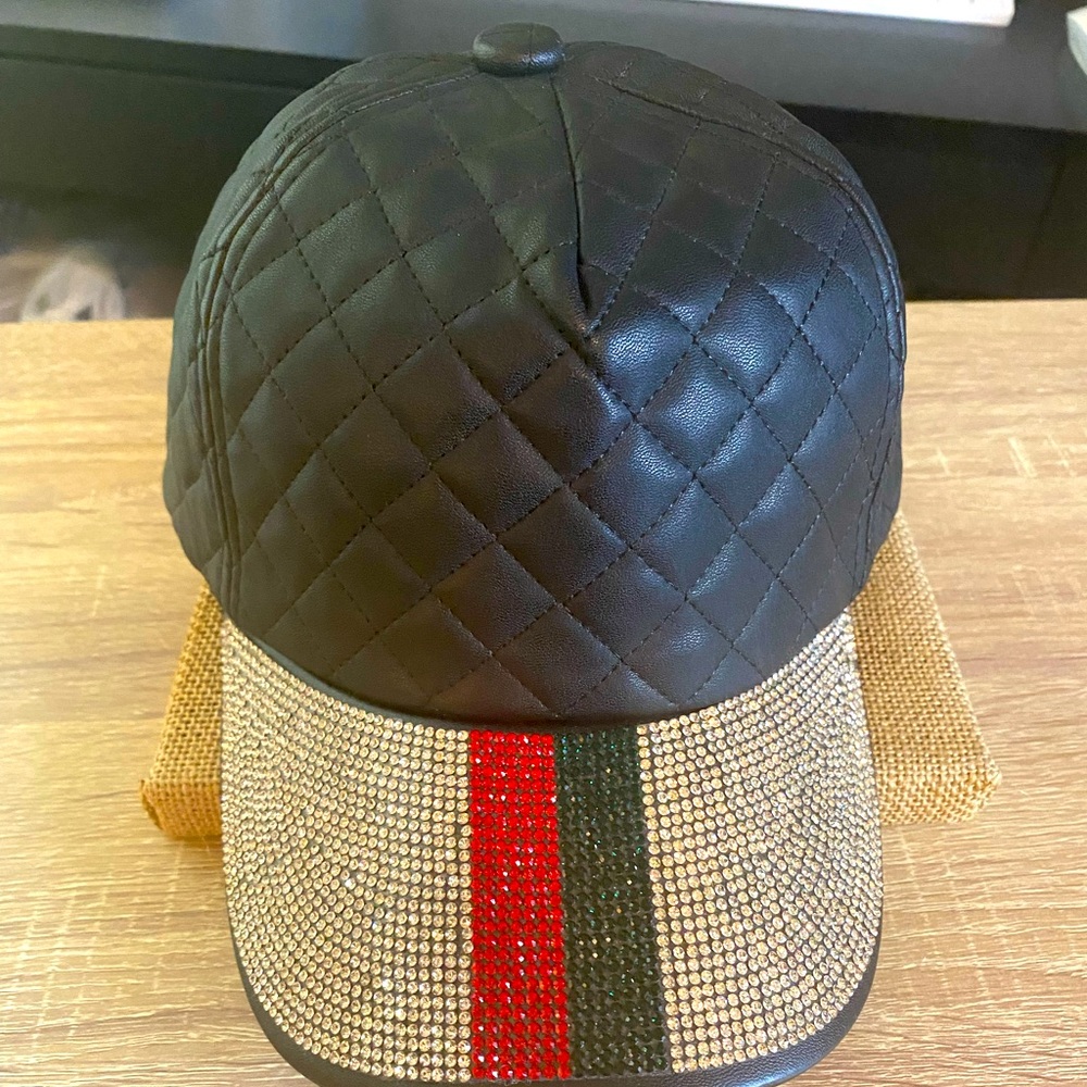 Quilted Leather hat with Crystals